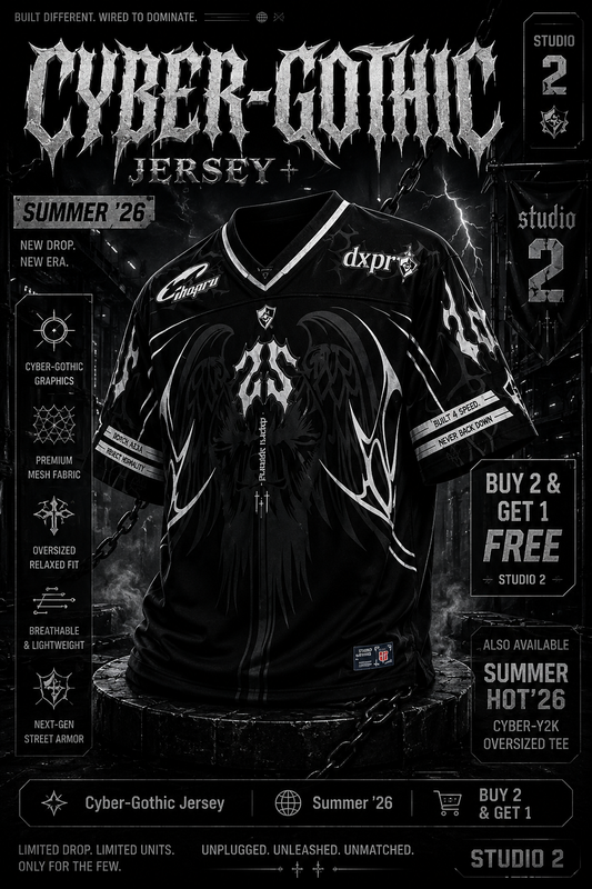 Cyber-Gothic Graphic Jersey | Cyber-Y2K Oversized Tee