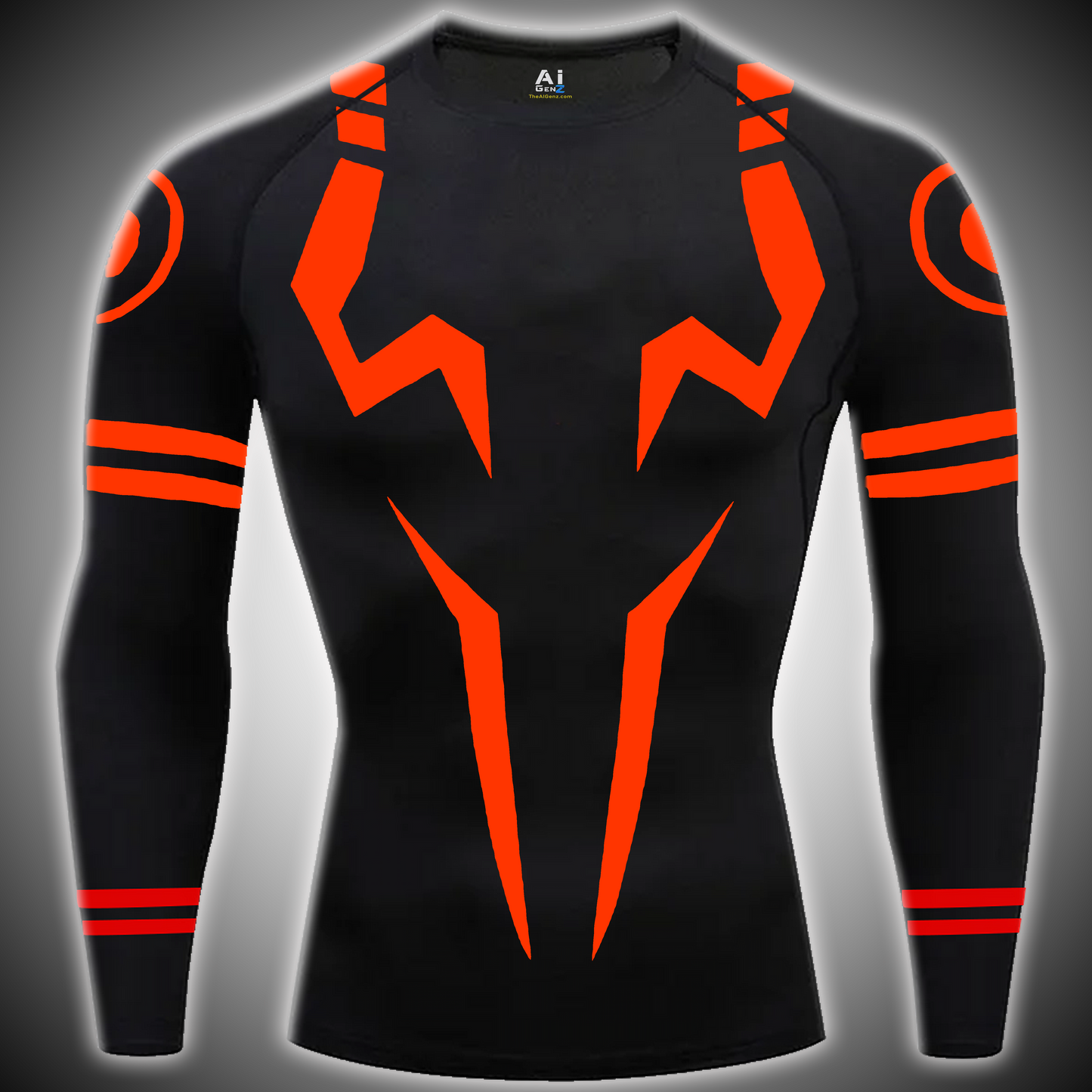 Black Printed Compressed Gym Wear - SUKUNA Full Sleeve Tee | AIGenz Sports Wear