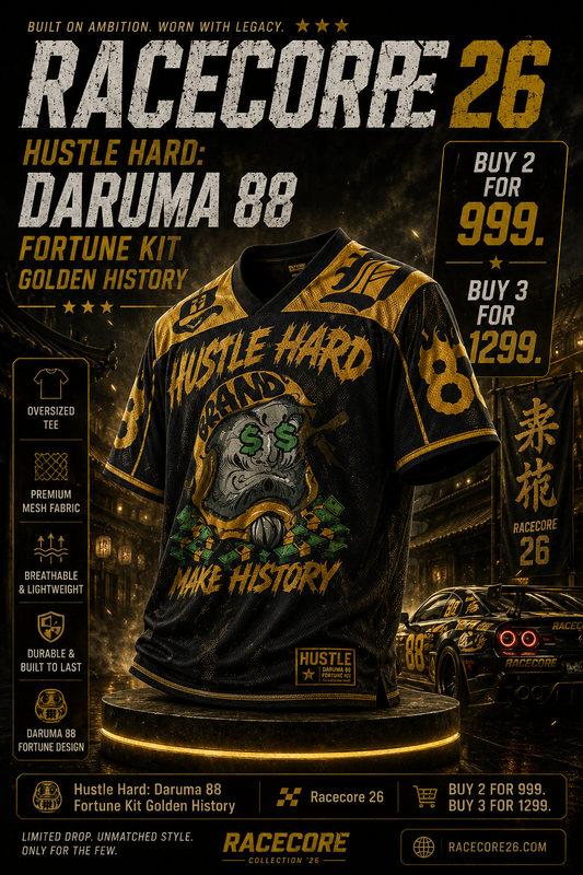 Hustle Hard: Daruma 88 Fortune Kit Golden History Graphic Oversized T-shirt