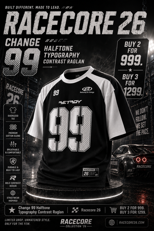 Retroy: Refusing To Change 99 Halftone Typography Contrast Raglan Oversized T-shirt