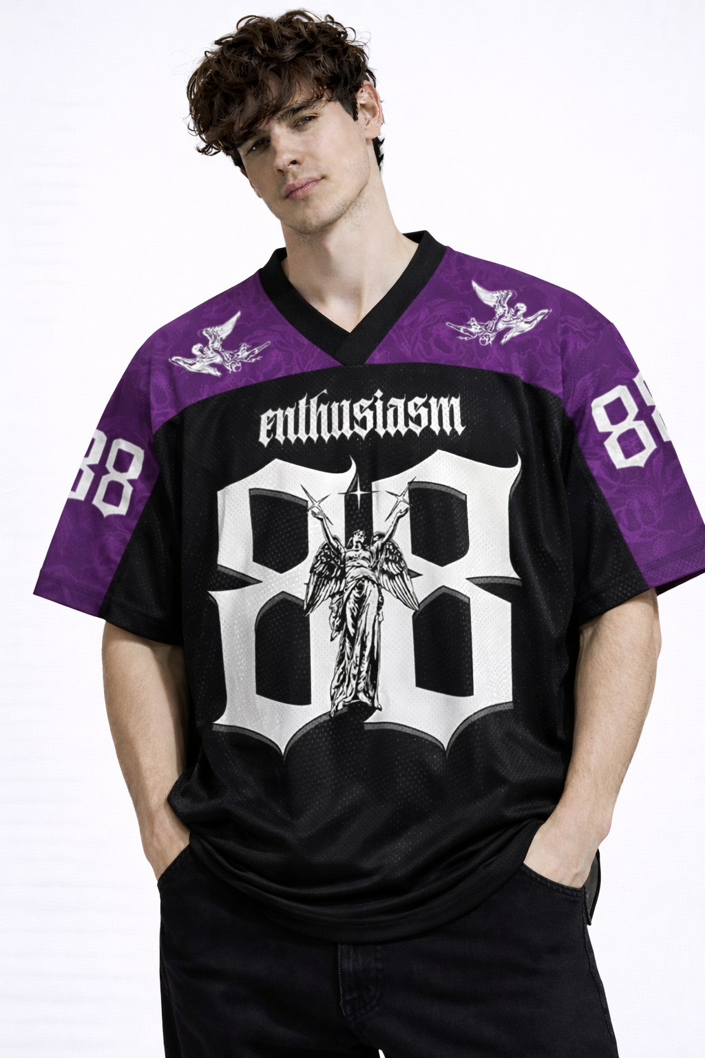 Hellfire Signature 88 V-Neck | Cyber-Y2K Oversized Flame Jersey