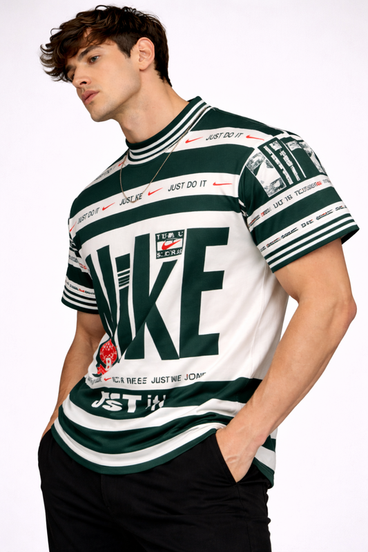 Nikee: Sportswear 72 Athletics Kit Evergreen Stripe Typography Oversized T-shirt