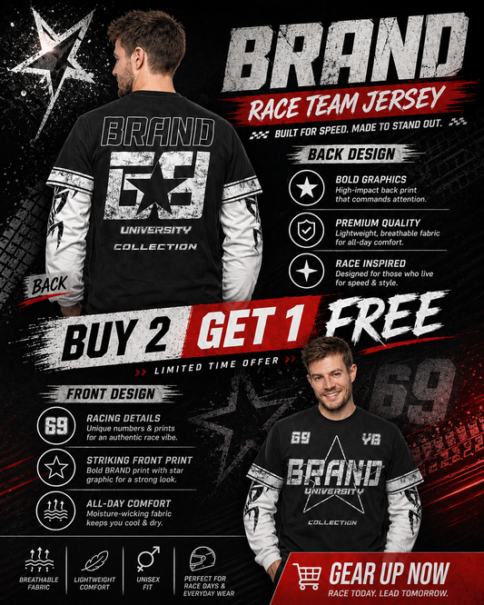 AIGenz: University 69 Varsity Star Distressed Layered 2-in-1 Boxy Long Sleeve T-shirt