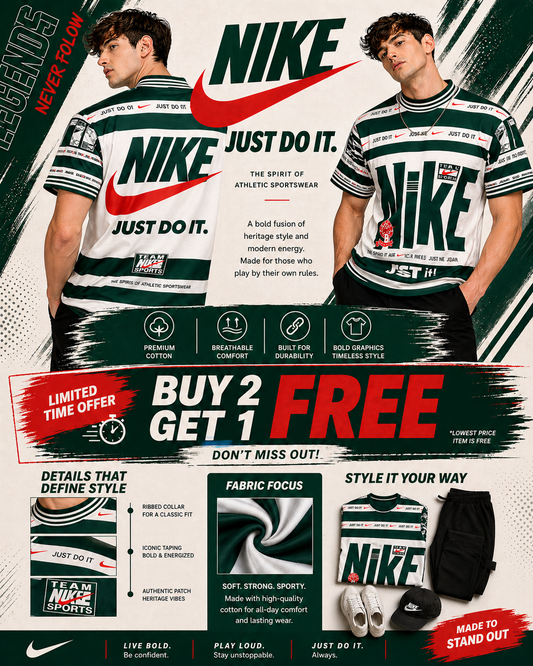 Nikee: Sportswear 72 Athletics Kit Evergreen Stripe Typography Oversized T-shirt