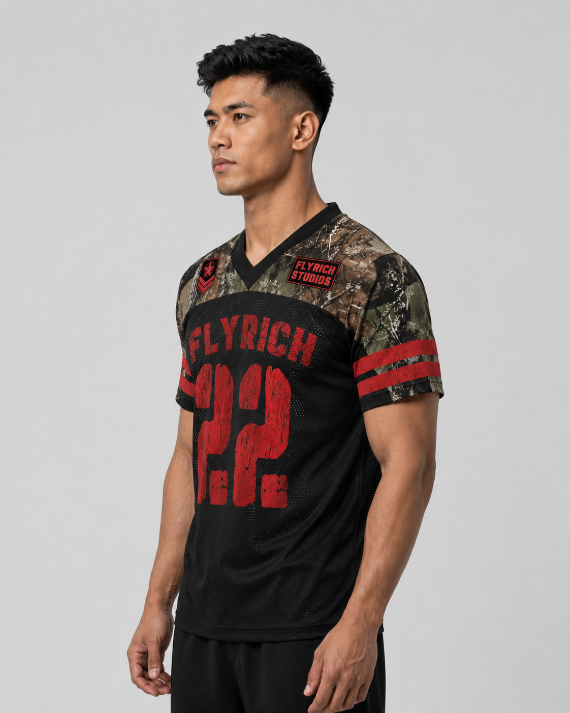 Flyrich: Studio 22 Military Kit Woodland Camo Graphic Oversized T-shirt