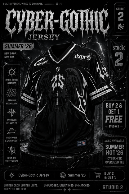 Cyber-Gothic Graphic Jersey | Cyber-Y2K Oversized Tee