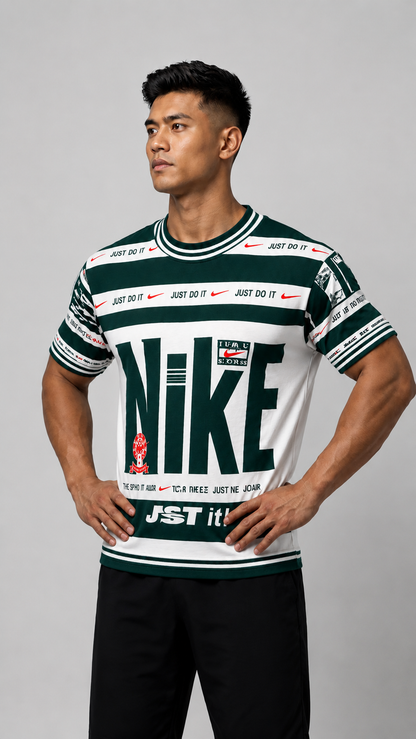 Nikee: Sportswear 72 Athletics Kit Evergreen Stripe Typography Oversized T-shirt