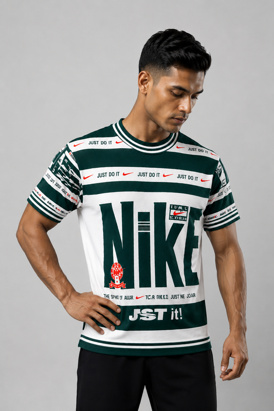 Nikee: Sportswear 72 Athletics Kit Evergreen Stripe Typography Oversized T-shirt