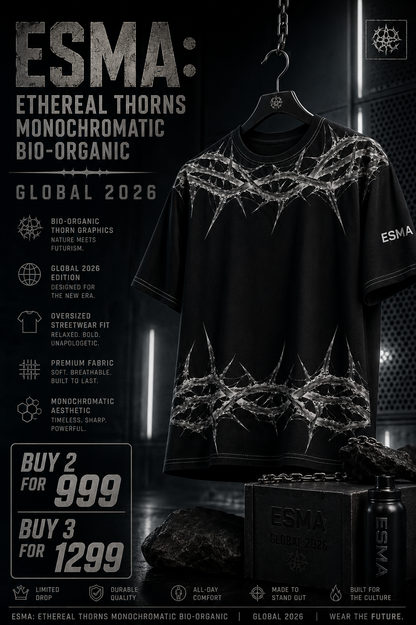 ESMA: Ethereal Thorns Monochromatic Bio-Organic Oversized Streetwear T-shirt