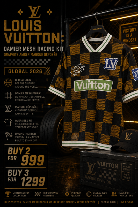 Louis Vuitton: Damier Mesh Racing Kit Graphite Amber Marque Déposée Oversized V-Neck Jersey