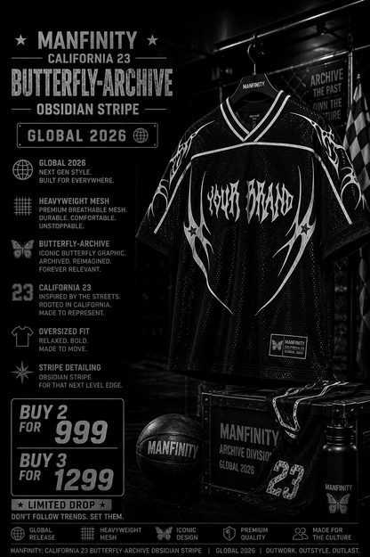 Manfinity: California 23 Butterfly-Archive Obsidian Crimson Stripe Heavyweight Mesh Jersey