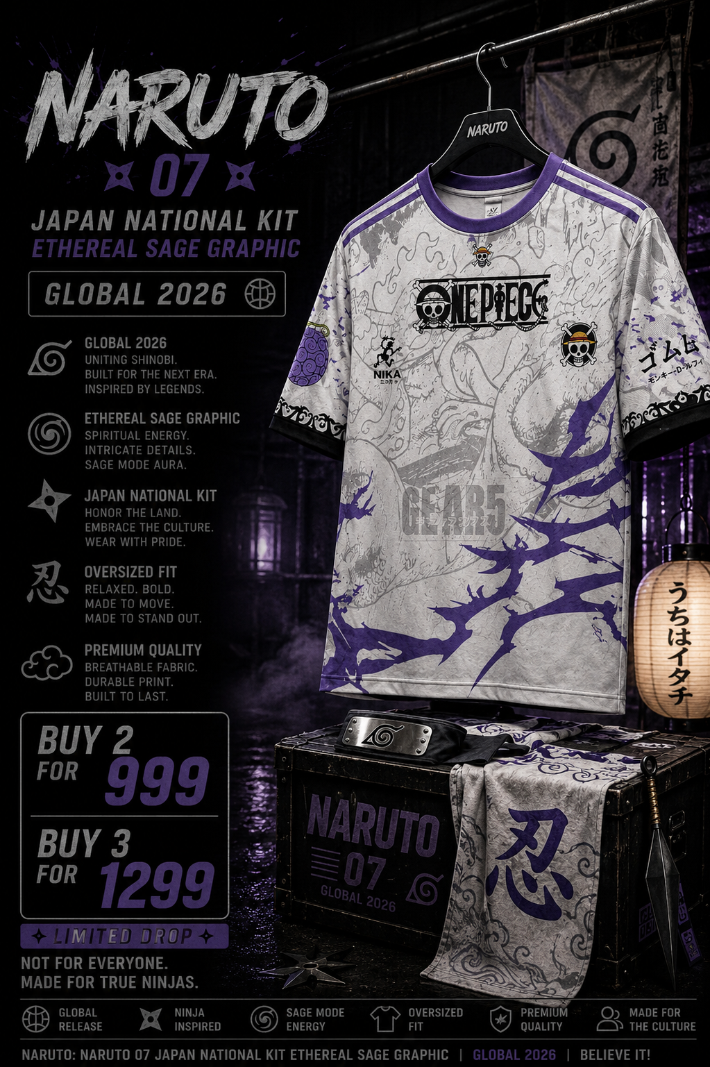 Naruto: Naruto 07 Japan National Kit Ethereal Sage Graphic Oversized T-shirt