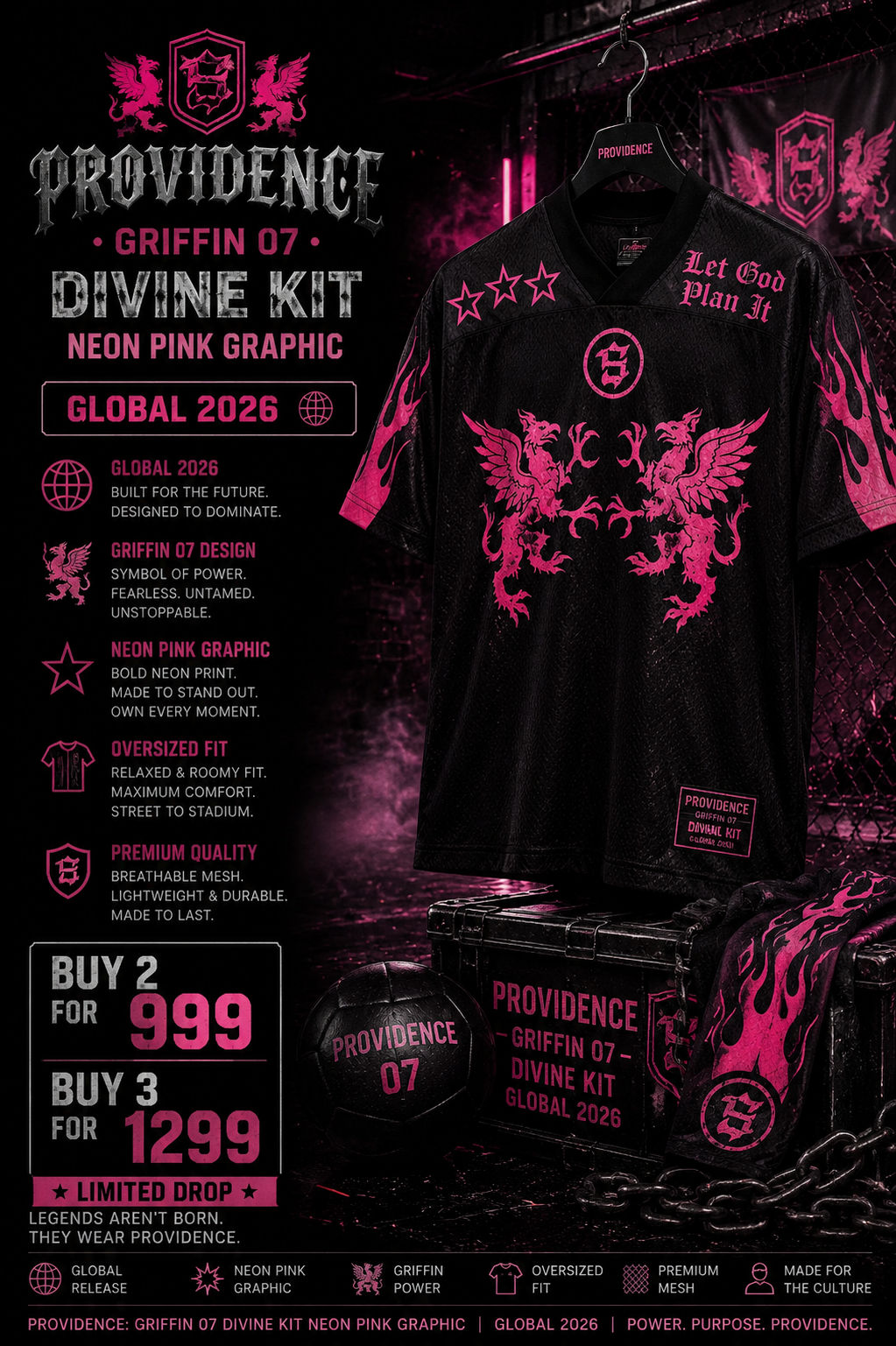 Providence: Griffin 07 Divine Kit Neon Pink Graphic Oversized T-shirt