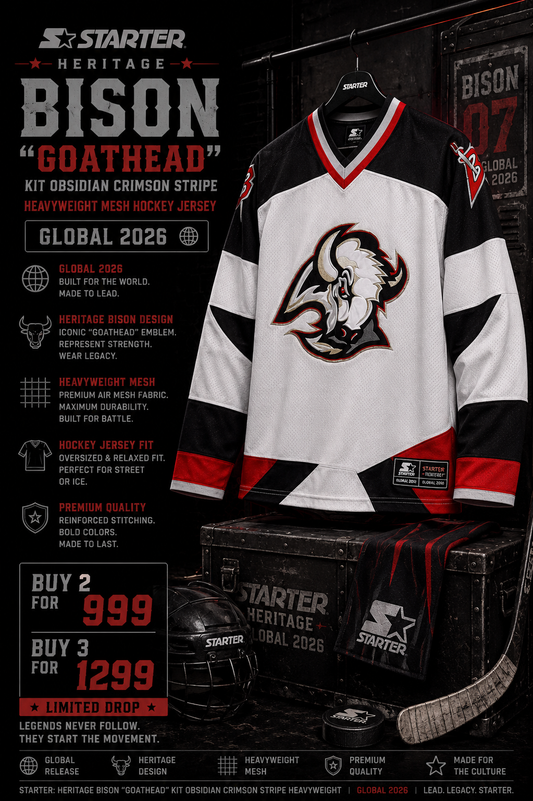 Starter: Heritage Bison "Goathead" Kit Obsidian Crimson Stripe Heavyweight Mesh Hockey Jersey