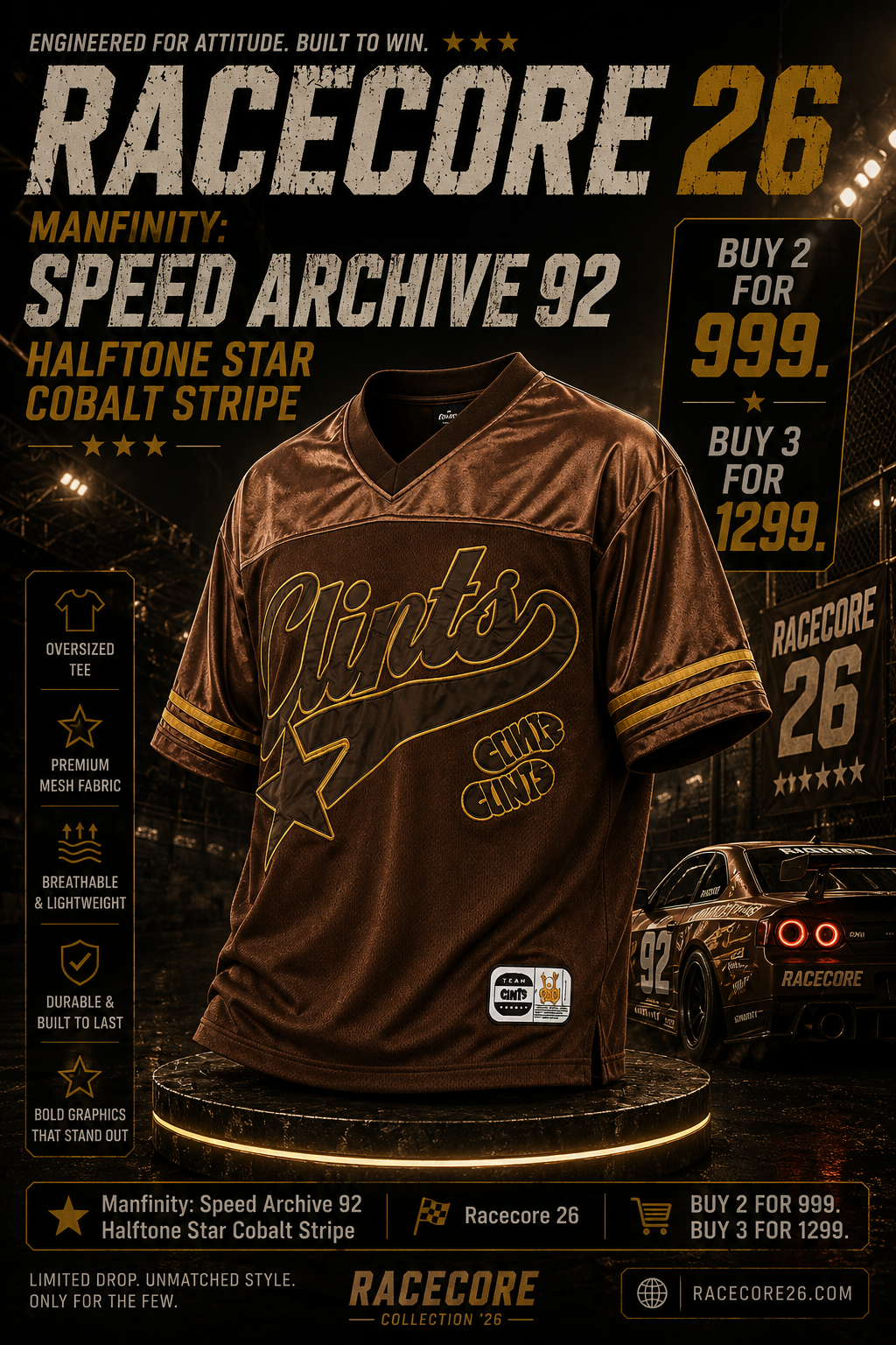 Manfinity: Speed Archive 92 Halftone Star Cobalt Stripe Oversized Racing Shirt