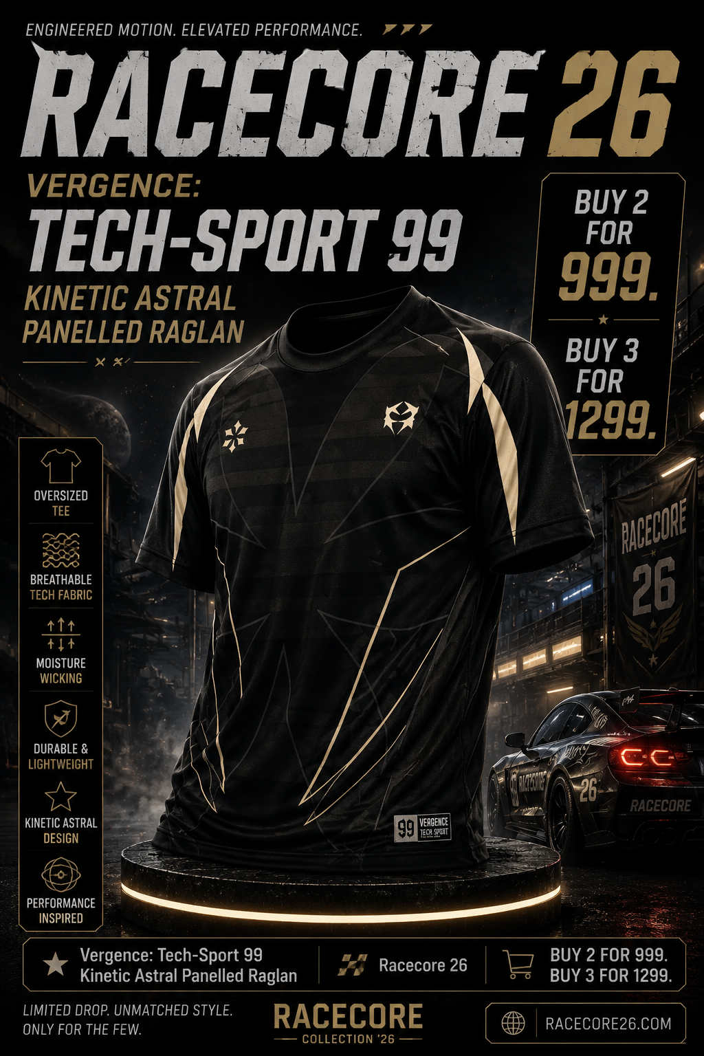 Vergence: Tech-Sport 99 Kinetic Astral Panelled Raglan Oversized T-shirt