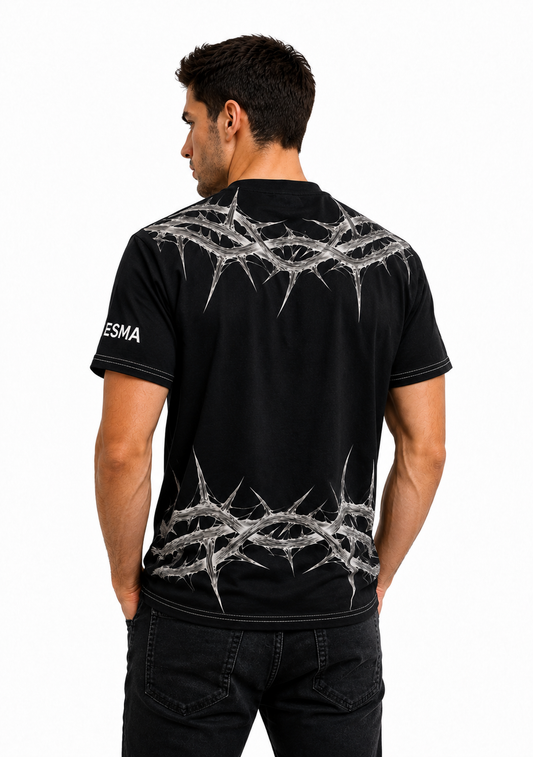 ESMA: Ethereal Thorns Monochromatic Bio-Organic Oversized Streetwear T-shirt