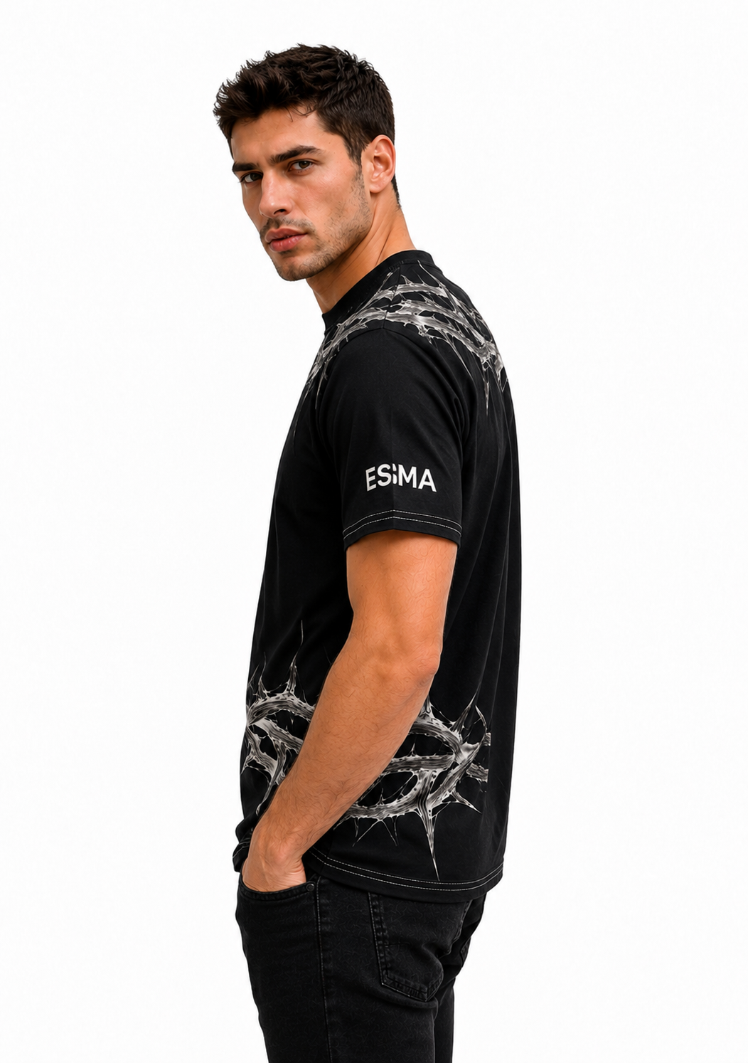 ESMA: Ethereal Thorns Monochromatic Bio-Organic Oversized Streetwear T-shirt