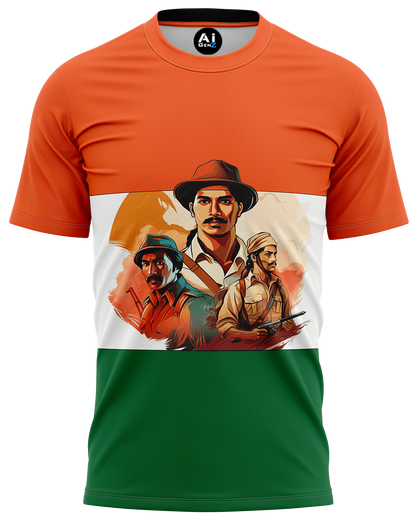 INDEPENDENCE DAY Fully printed India Flag with Freedom fighters GRAPHIC Tee | AIGenz