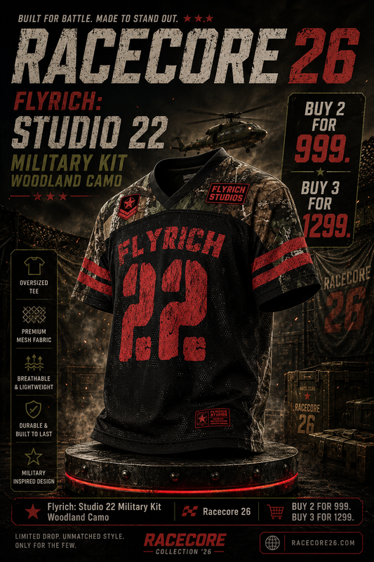 Flyrich: Studio 22 Military Kit Woodland Camo Graphic Oversized T-shirt