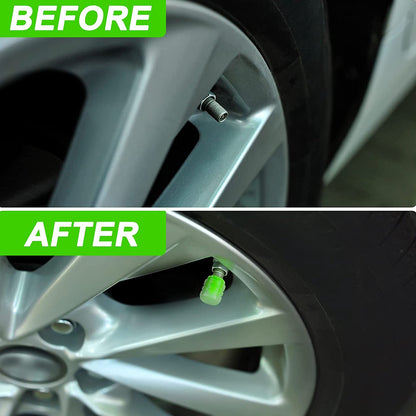 Vibrant Tyre Valve Caps Luminous Glow Car Tire Air Stem Valve Cap Covers ( 4 Pcs ) | Upgrade your Vehicles tyres!