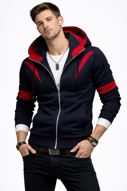 Men slim-fit Zipup hoodie #7 | Red/Black Hoodie for Man Stylish | Extraordinary Look