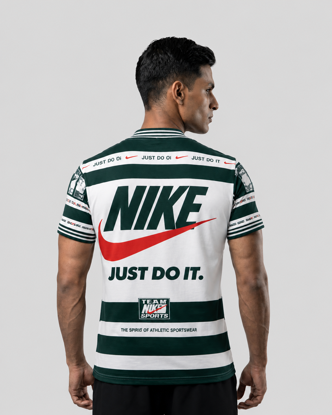 Nikee: Sportswear 72 Athletics Kit Evergreen Stripe Typography Oversized T-shirt