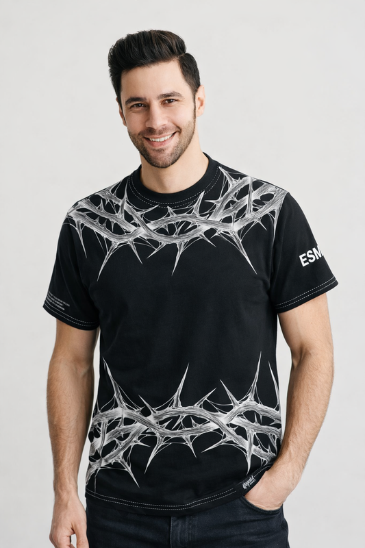 ESMA: Ethereal Thorns Monochromatic Bio-Organic Oversized Streetwear T-shirt