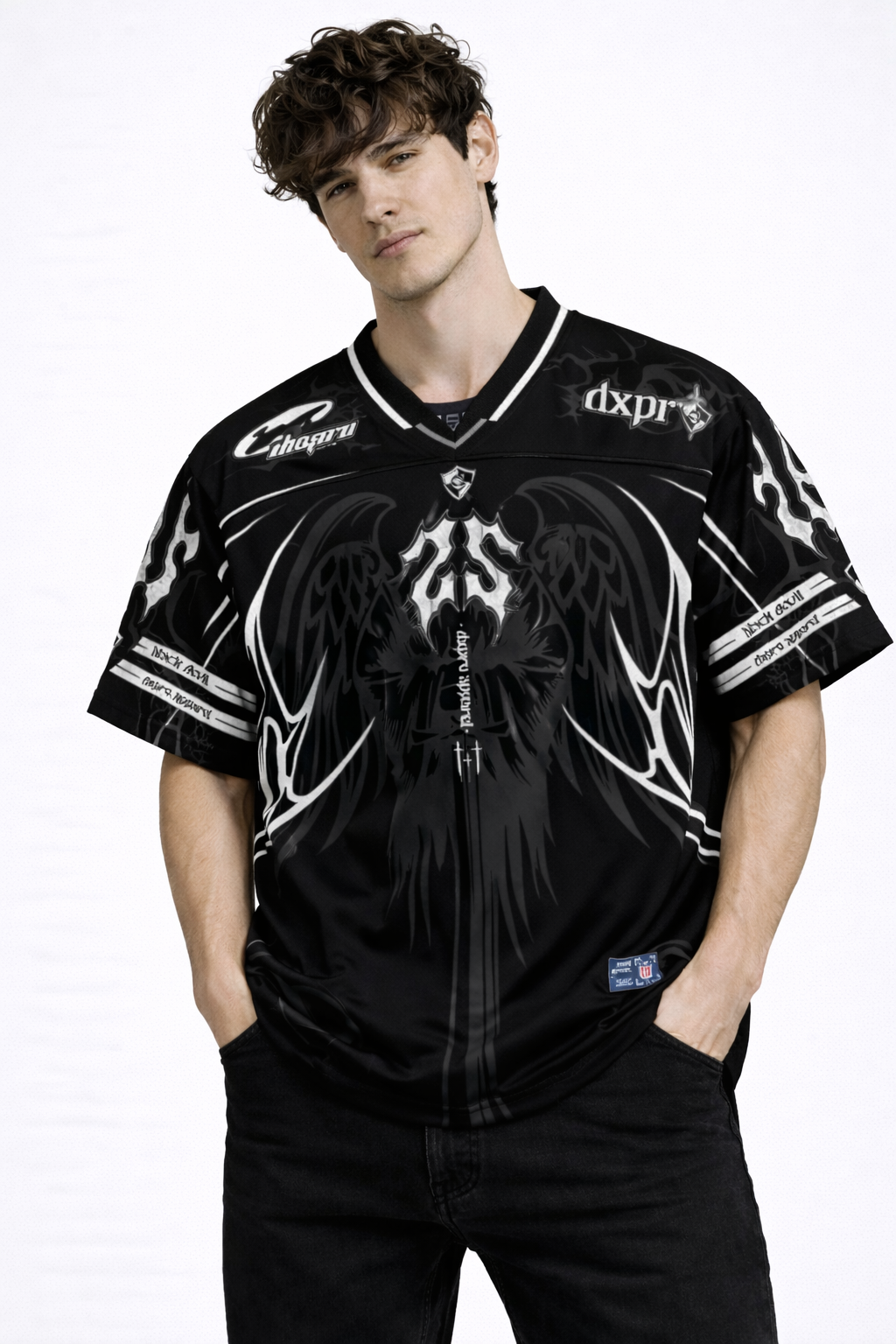 Cyber-Gothic Graphic Jersey | Cyber-Y2K Oversized Tee