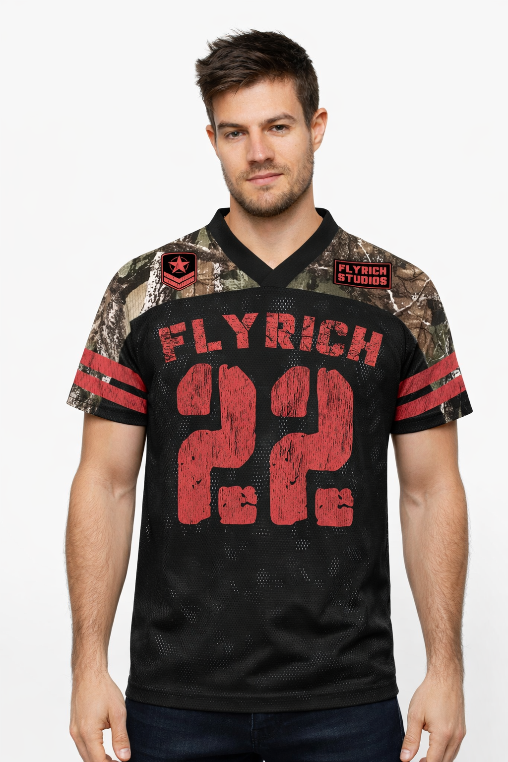 Flyrich: Studio 22 Military Kit Woodland Camo Graphic Oversized T-shirt