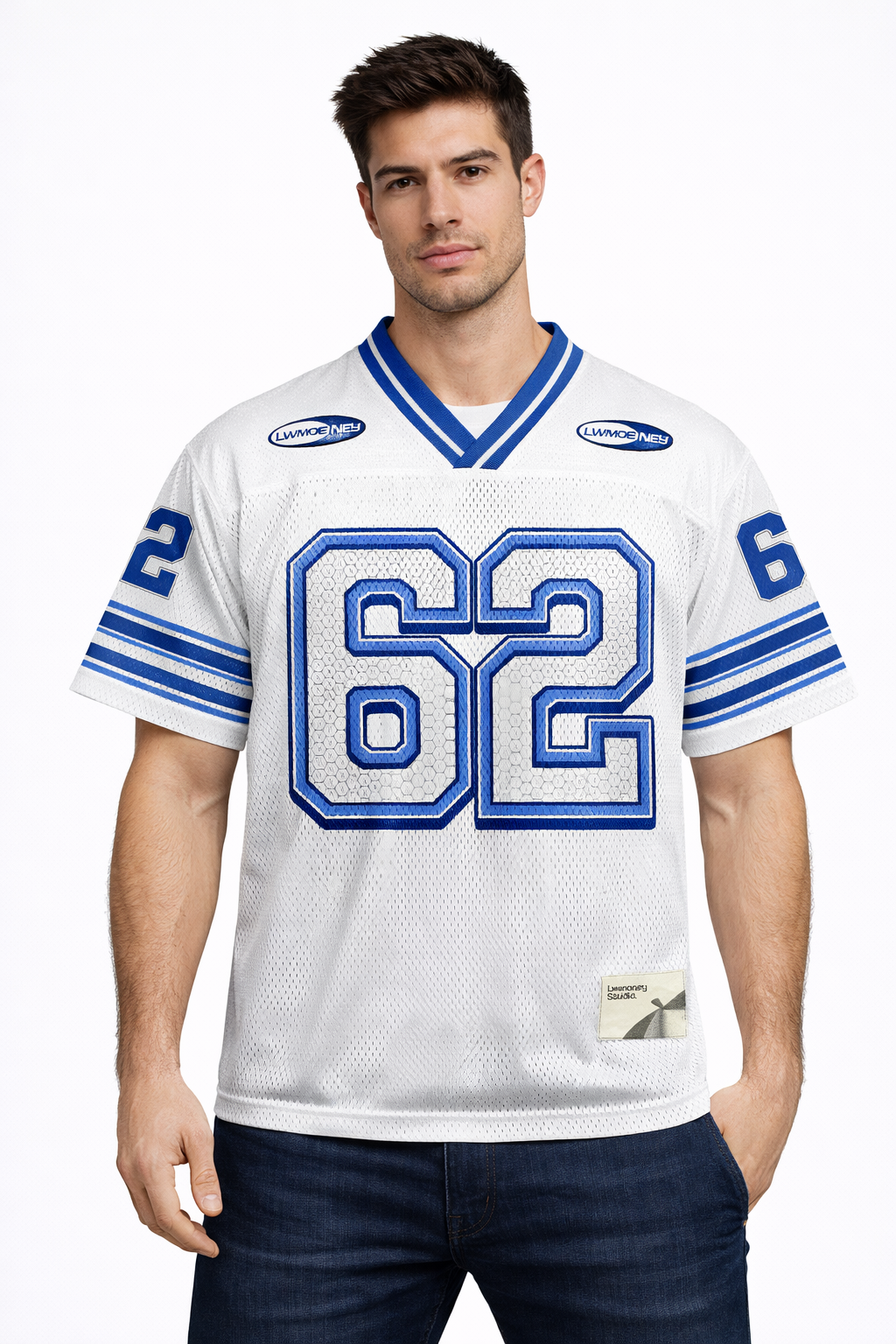 Lwmoney: Gridiron 62 Studio Archive Cobalt Stripe Mesh Cropped Jersey