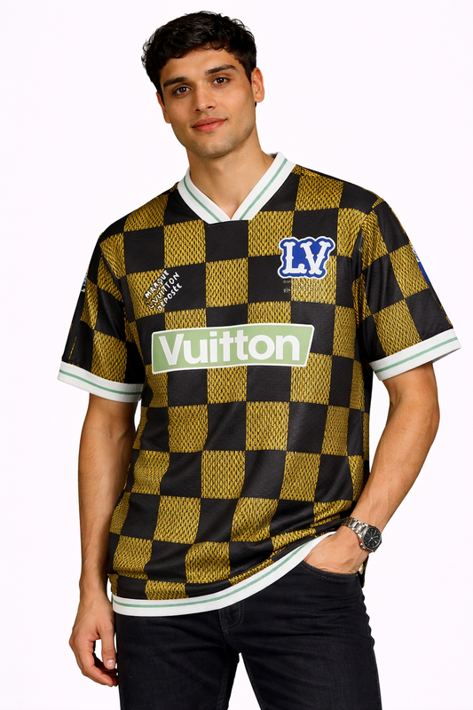 Louis Vuitton: Damier Mesh Racing Kit Graphite Amber Marque Déposée Oversized V-Neck Jersey