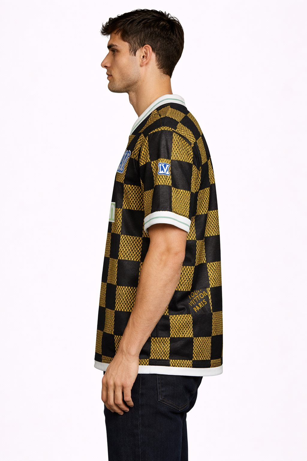 Louis Vuitton: Damier Mesh Racing Kit Graphite Amber Marque Déposée Oversized V-Neck Jersey