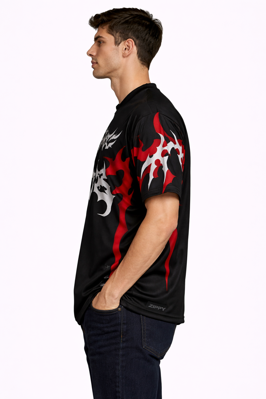 Zippy: Cyber-Gothic 33 Hellfire Tribal Panelled Oversized Streetwear Jersey