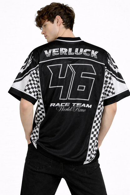 Verluck: Race Team 46 Grand Prix Kit Monochrome Flame Graphic Oversized T-shirt