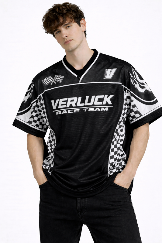 Verluck: Race Team 46 Grand Prix Kit Monochrome Flame Graphic Oversized T-shirt