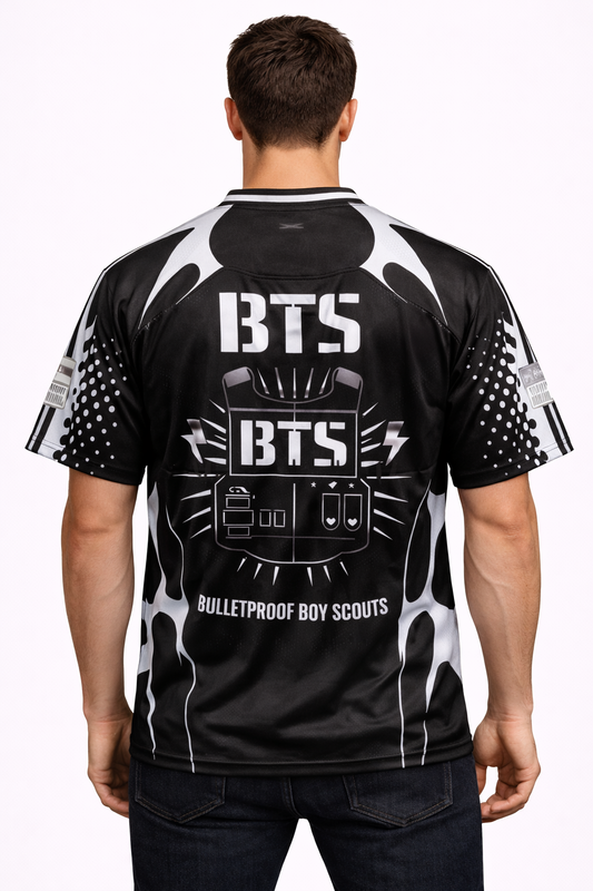 BTS: Run Bulletproof 2013 Tactical Kit Silver Halftone Typography Oversized Mesh Jersey
