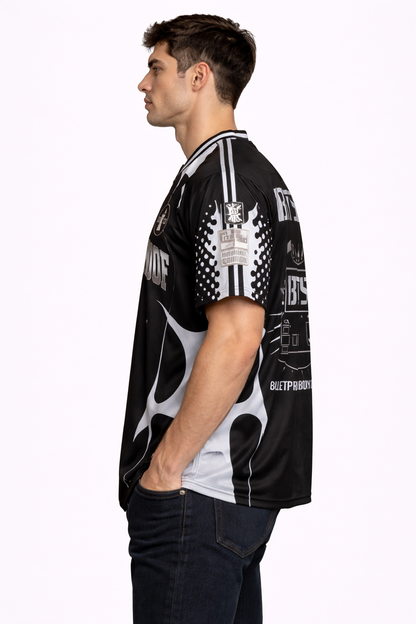 BTS: Run Bulletproof 2013 Tactical Kit Silver Halftone Typography Oversized Mesh Jersey
