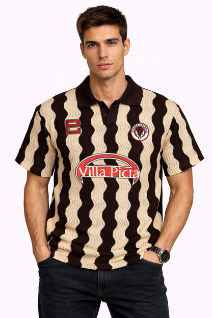 Pieces Uniques: Villa Picta Archive Espresso Wave-Knit Retro Polo Jersey