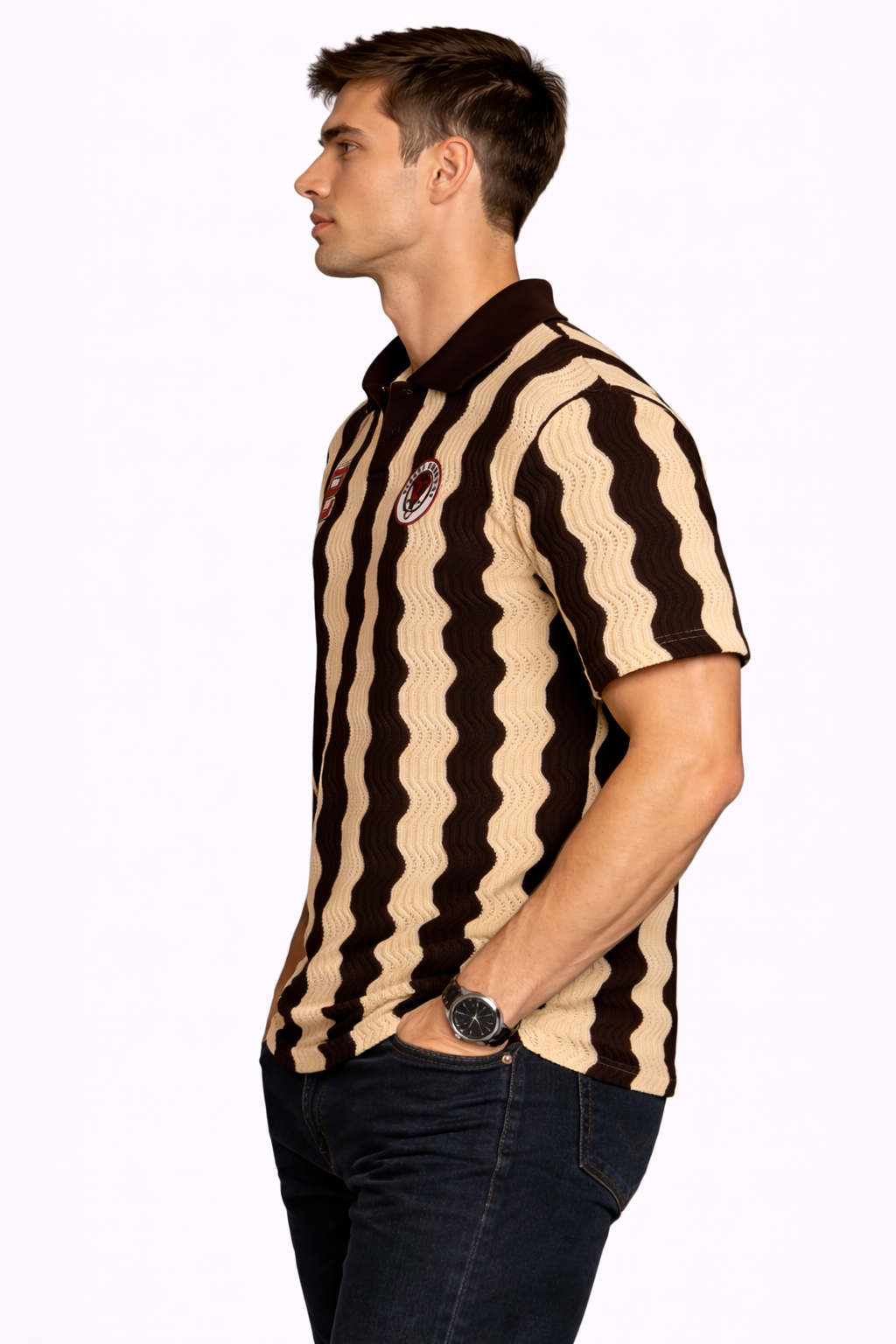 Pieces Uniques: Villa Picta Archive Espresso Wave-Knit Retro Polo Jersey