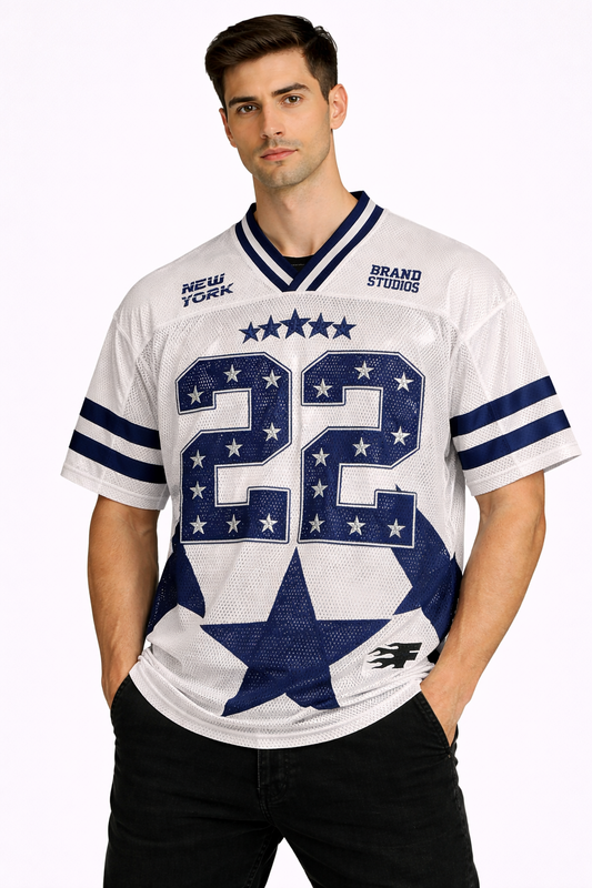 Fluxxam: Brand Studios 22 Star-Spangled Obsidian Stripe Cropped Mesh Jersey