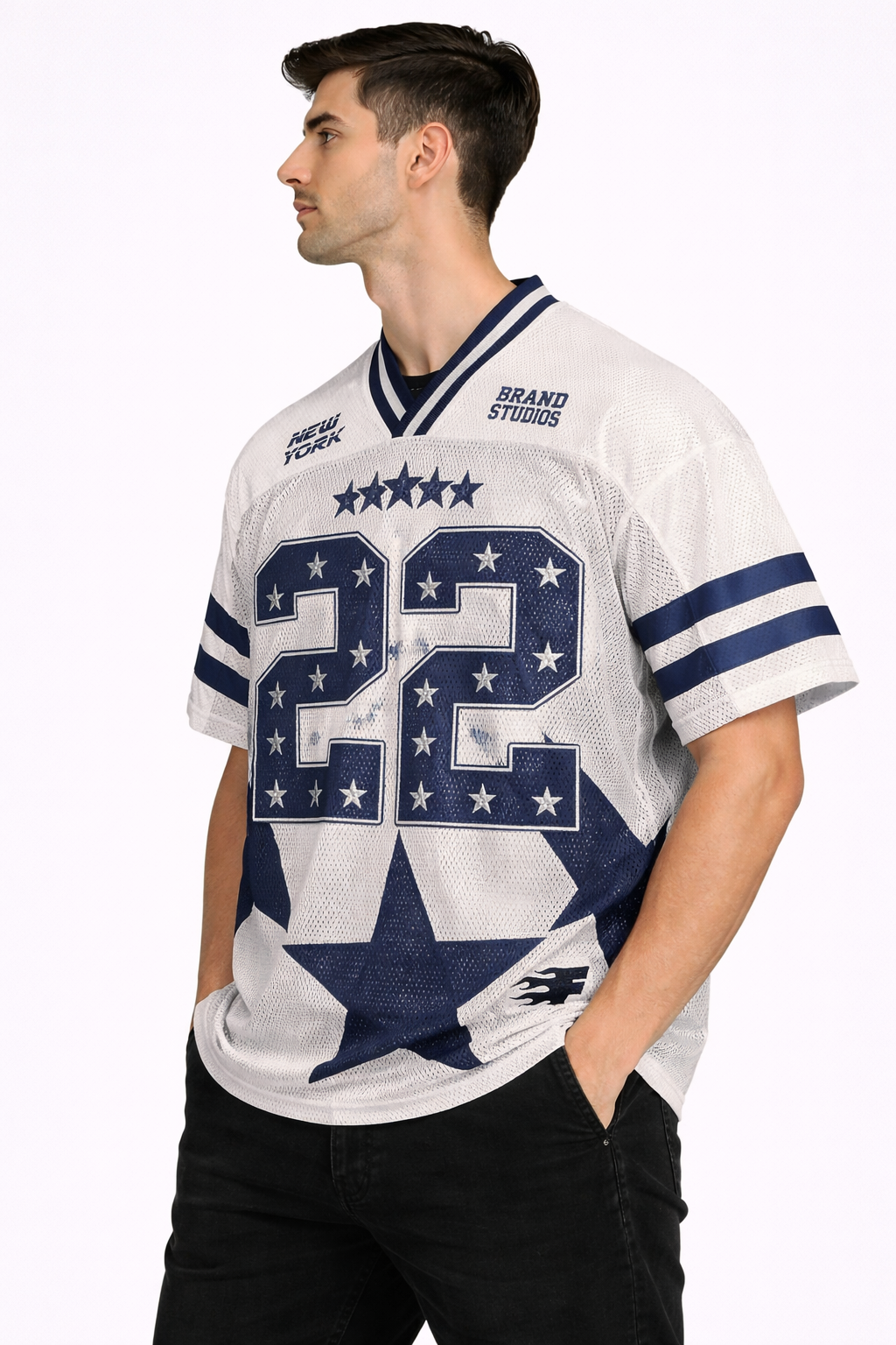 Fluxxam: Brand Studios 22 Star-Spangled Obsidian Stripe Cropped Mesh Jersey