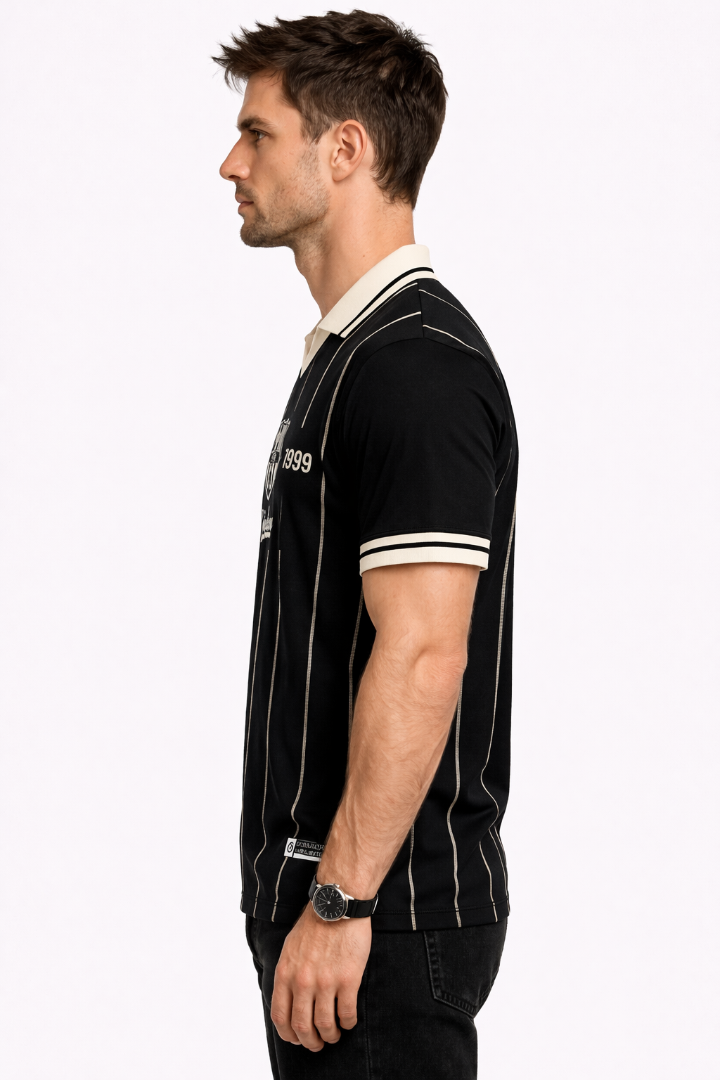 FCB: Archive 1899 Centenary Kit Obsidian Gold Pinstripe Typography Retro Polo Jersey