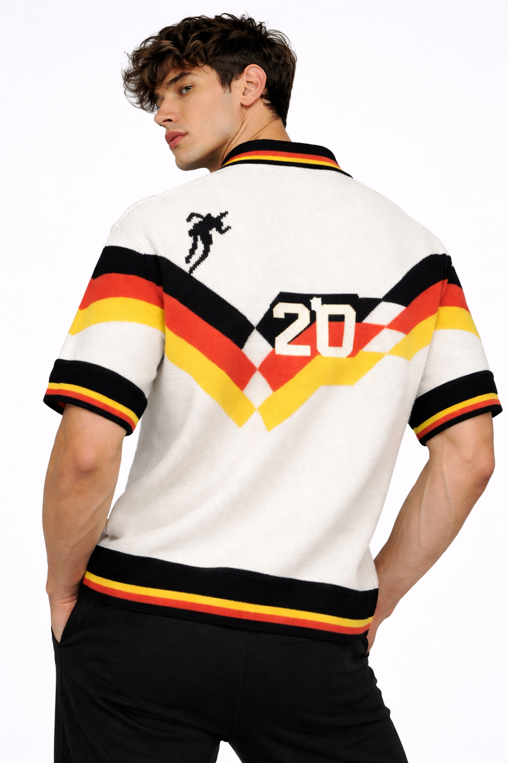 Germany: Retro 20 Heritage Kit Tricolor Chevron Knit Oversized Polo T-shirt