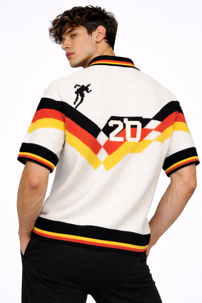 Germany: Retro 20 Heritage Kit Tricolor Chevron Knit Oversized Polo T-shirt
