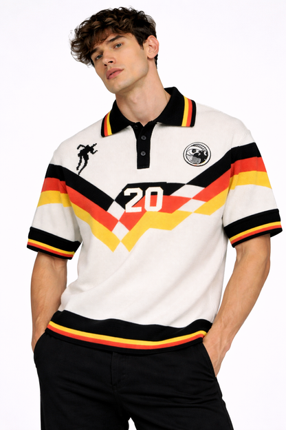 Germany: Retro 20 Heritage Kit Tricolor Chevron Knit Oversized Polo T-shirt