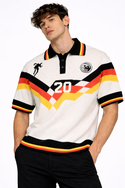 Germany: Retro 20 Heritage Kit Tricolor Chevron Knit Oversized Polo T-shirt