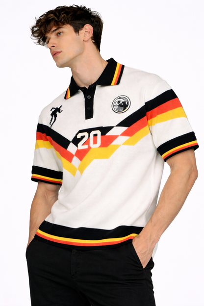 Germany: Retro 20 Heritage Kit Tricolor Chevron Knit Oversized Polo T-shirt