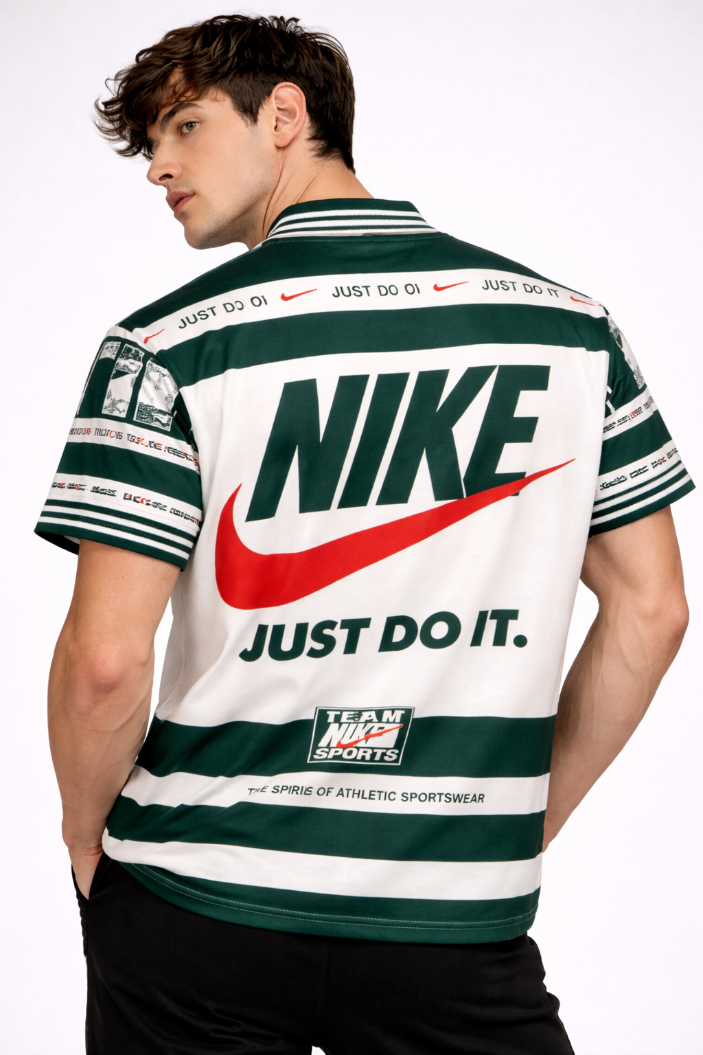 Nikee: Sportswear 72 Athletics Kit Evergreen Stripe Typography Oversized T-shirt