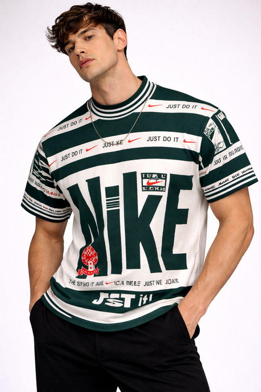 Nikee: Sportswear 72 Athletics Kit Evergreen Stripe Typography Oversized T-shirt